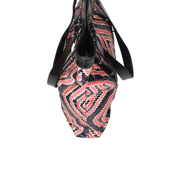 Tory Burch Quilted Pattern Studded Large Multicolor Geometric Patent Tote Bag - Picture 5 of 12